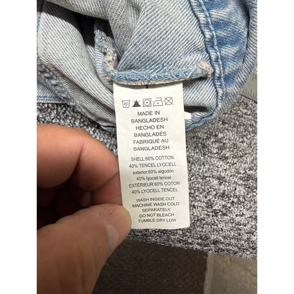 Michael Kors Women's Light Wash Cropped Denim Jacket Zip Up Collarless Blue Med